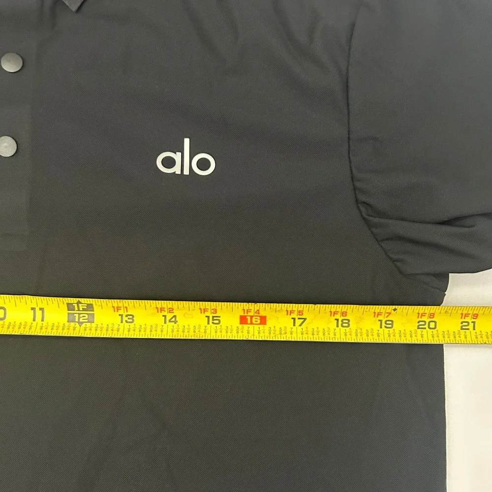 Alo Yoga Polo Shirt Womens 2XL Black Snap Button Short Sleeve Performance